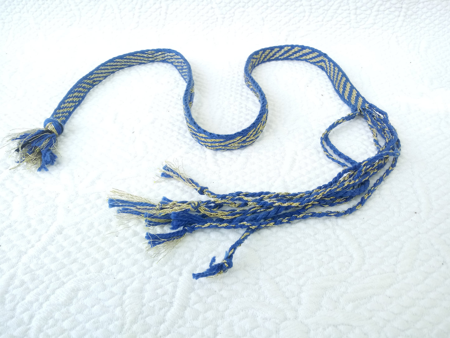 Tablet Woven Blue and Metallic Gold Stripes Sampler
