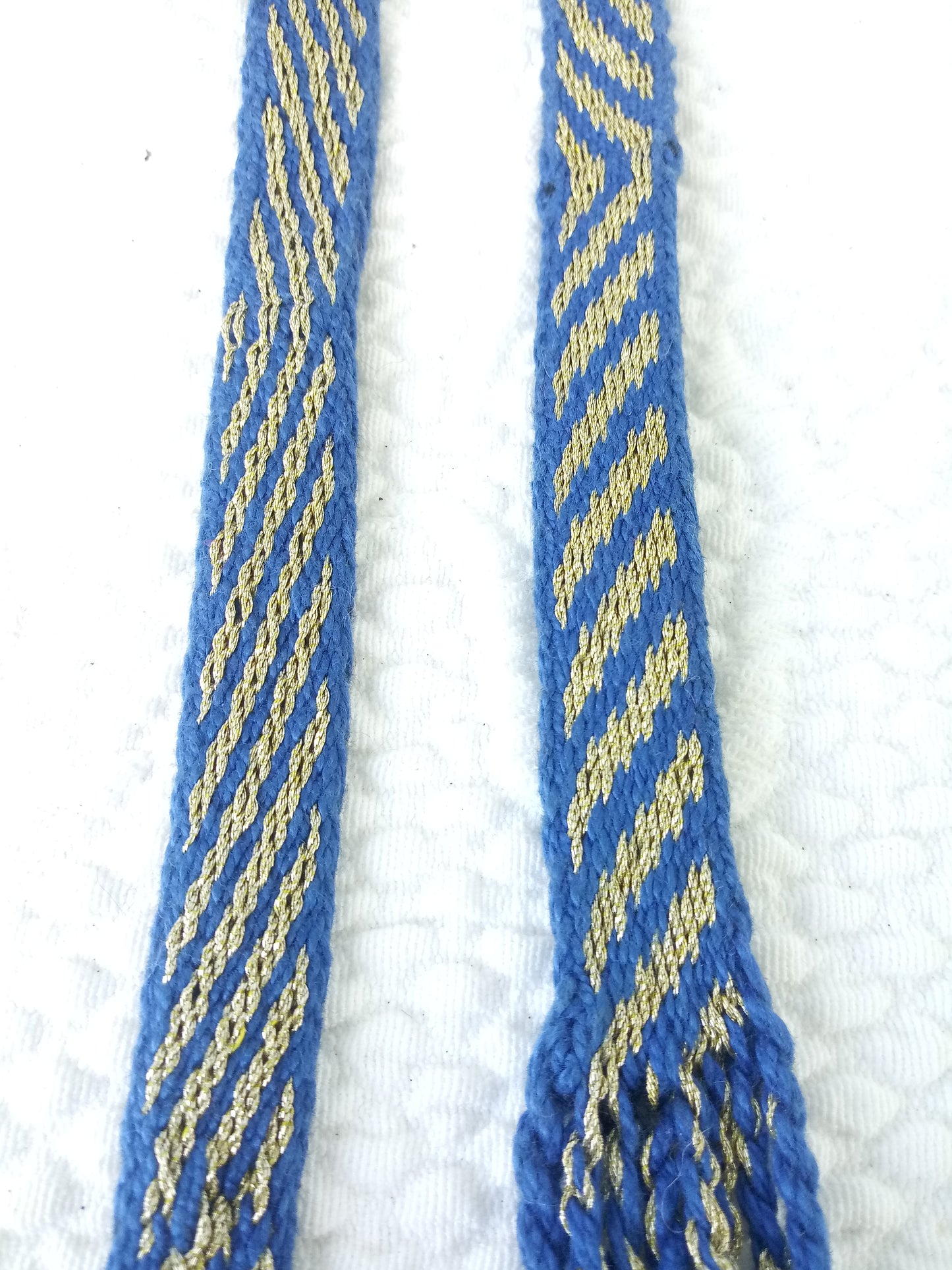 Tablet Woven Blue and Metallic Gold Stripes Sampler