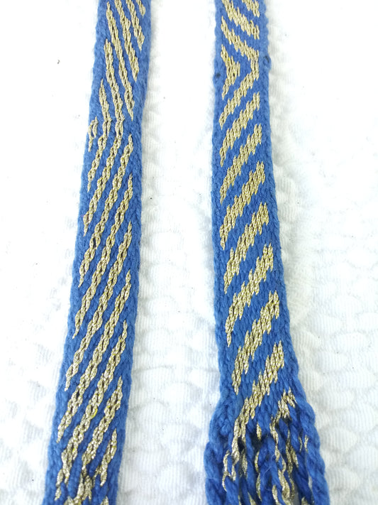 Tablet Woven Blue and Metallic Gold Stripes Sampler